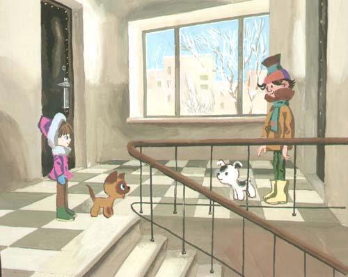 Гав и Щенок с детьми на лестнице