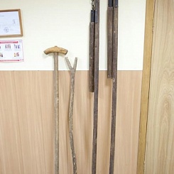 Самодельное деревянное оружие войска Пугачева - дубины, рогатины