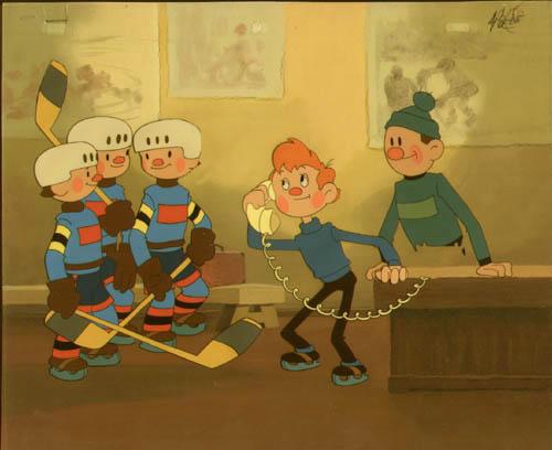 Хоккеисты и тренер у телефона