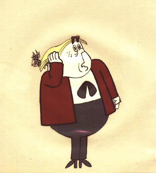 Режиссер (правой рукой придерживает стопку бумаг на голове)