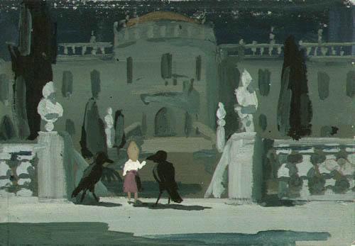 Герда с воронами в дворцовом парке