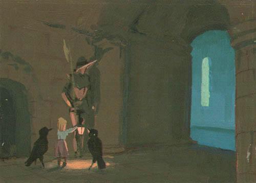 Герда с воронами перед стражником