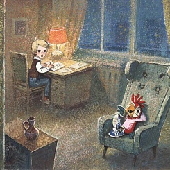 Вовка за столом и Кеша в кресле