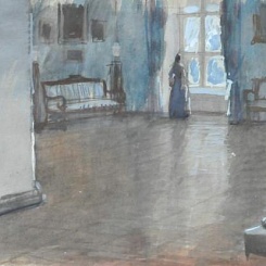 Зала в доме Ростовых. Наташа у окна