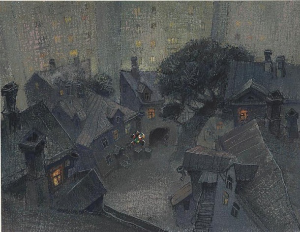 Летящий попугай во дворе дома