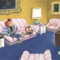 Парень и Кеша смотрят телевизор