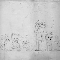 Маугли с волчатами