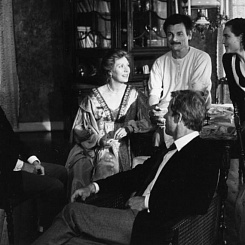 Рабочий момент съемок. А.Тарковский, А.Эдвалль, В.Мересс, Ф.Францен, С.Флитвуд