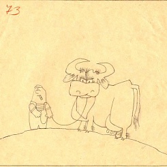 Рабочий с коровой на веревке