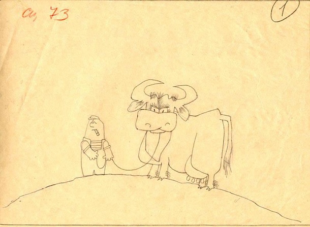 Рабочий с коровой на веревке