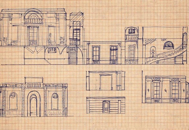 Вид декорации усадьбы в разрезе