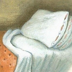 Кровать с тремя подушками