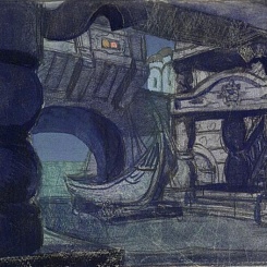 Дворик дома в лунном свете