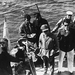 С. Эйзенштейн, Г. Адександров, А. Левшин, М. Штраух на палубе корабля