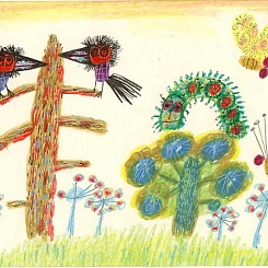 Гусеница, бабочки и две вороны